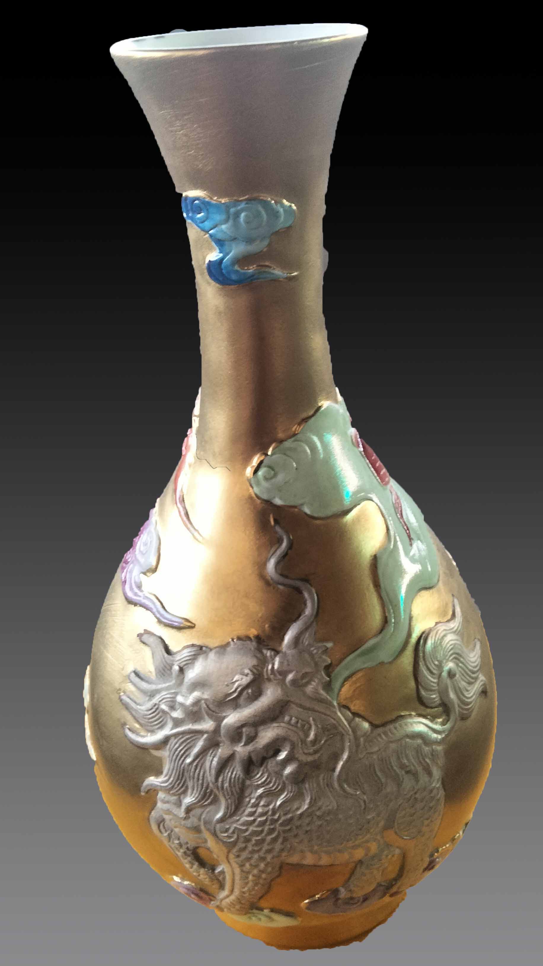 中国　青花　雲龍鳳凰文瓶　花瓶　唐木台付　一双　箱付　V　9066A 中国 青花 雲龍鳳凰文瓶 花瓶 唐木台付 一双 箱付 V 9066A